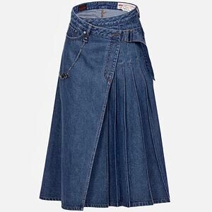 Evisu Pleated Wrap Denim Skirt Seagull Logo A-Line Streetwear Y2K Wmn's 26 NWOT